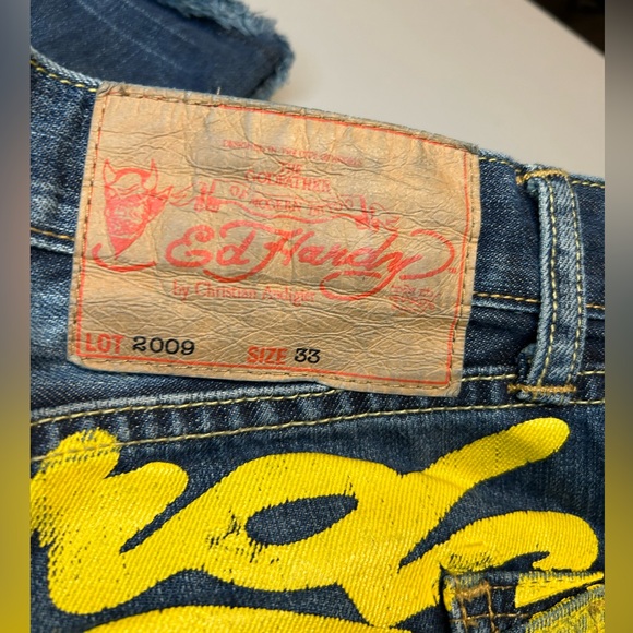 Y2K Super Rare Ed Hardy Army Skull Denim Jeans Christian Audigier Men Size 33 - Picture 10 of 16